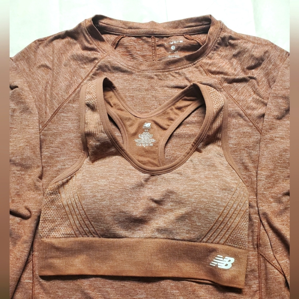 Burnt Orange Rust New Balance Sport Bra and Long Sleeve Workout Top size small